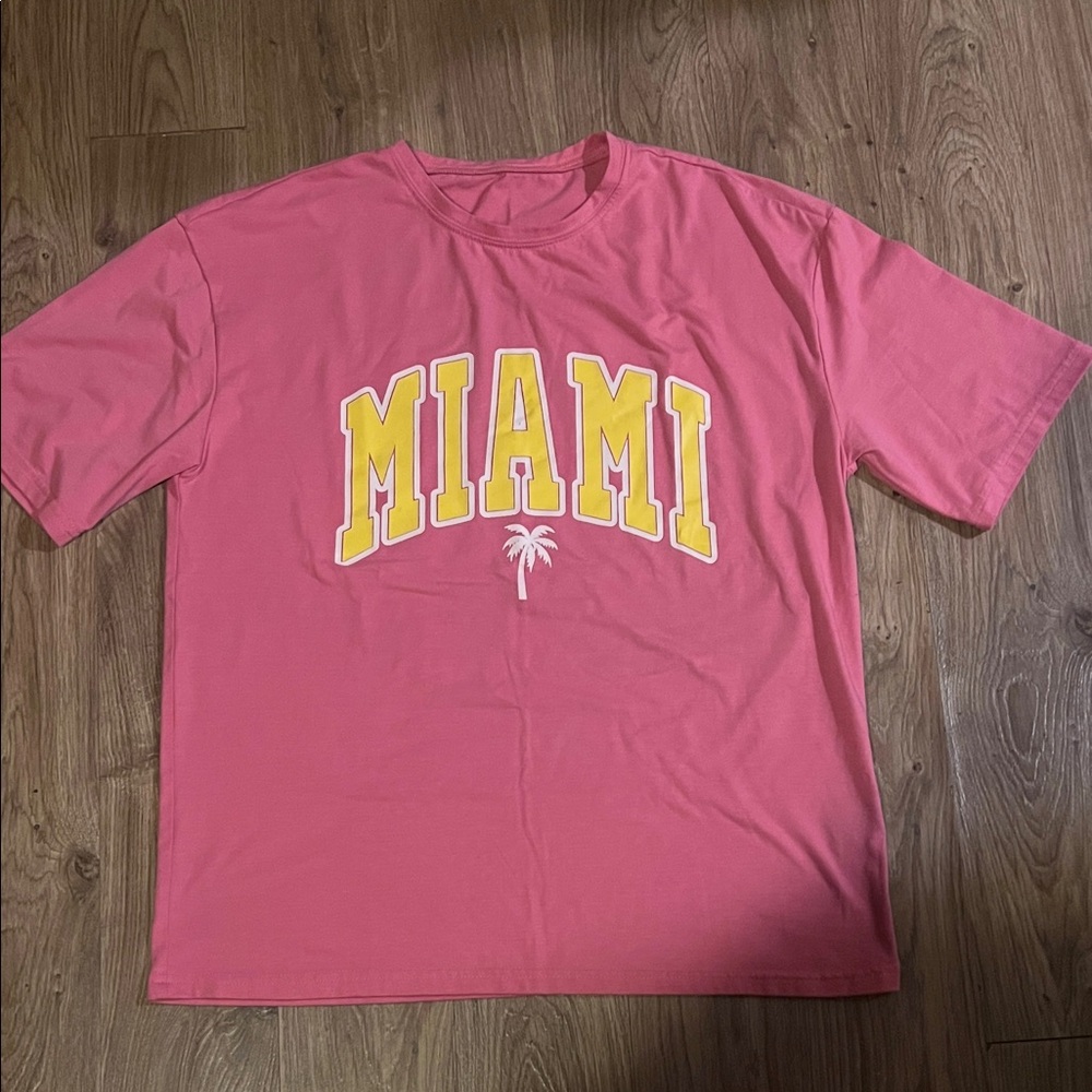SHEIN Pink Graphic Tee with Yellow Accent